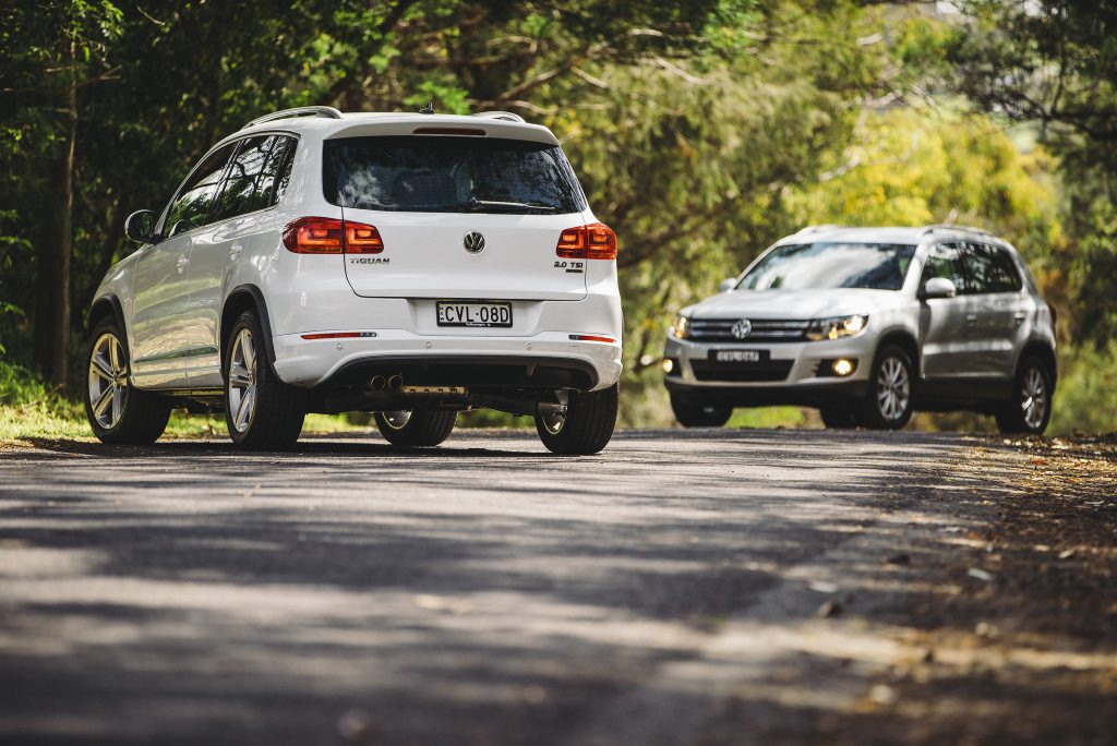 New to the Tiguan range are the improved 130 kilowatt diesel (left) and a 155 kilowatt petrol R-Line model. New to the Tiguan range are the improved 130 kilowatt diesel (left) and a 155 kilowatt petrol R-Line model.